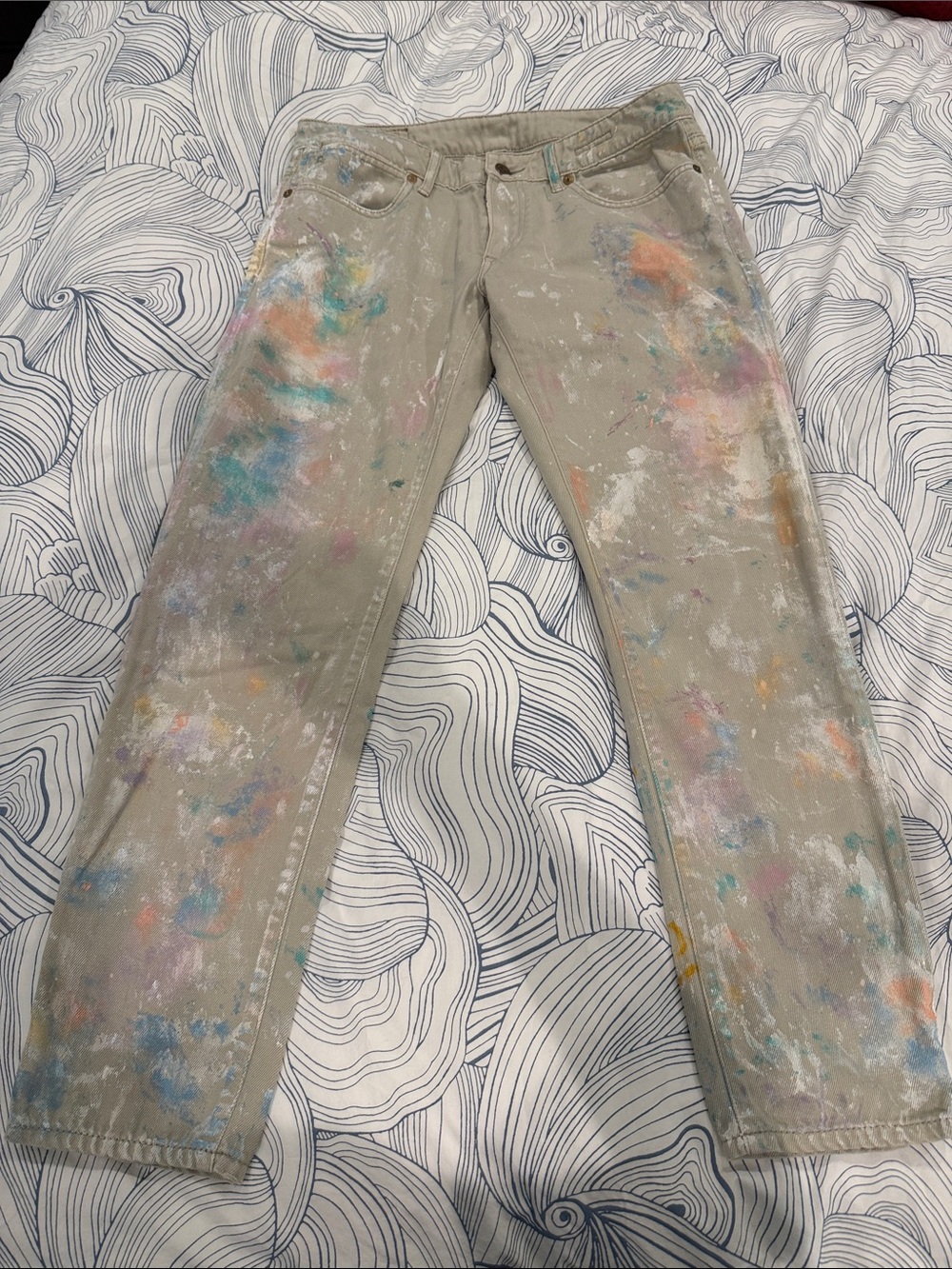 Polo Women’s Beige Paint-Splatter Jeans - Casual Artistic Style